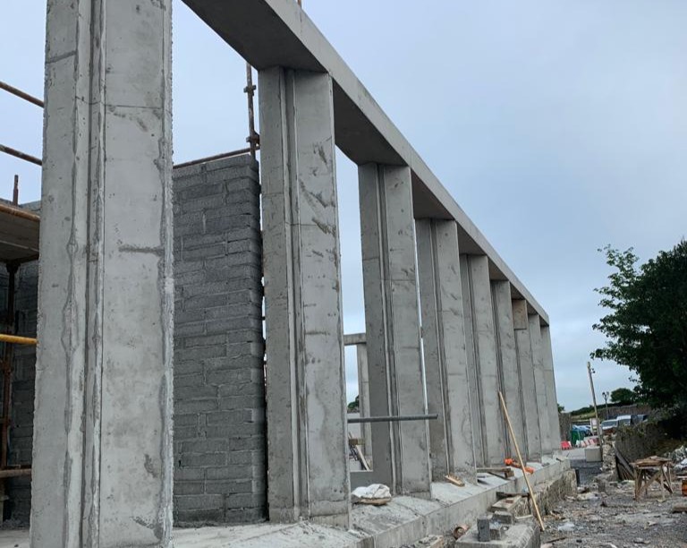 Concrete columns after being formed on a building site